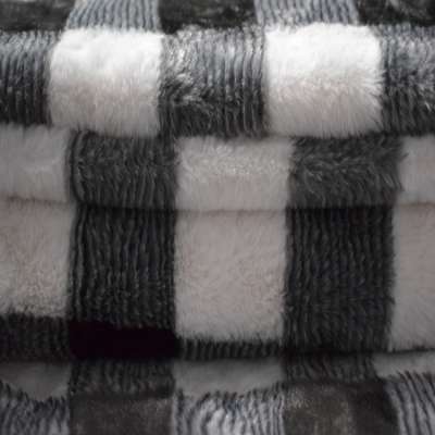 High quality black white Plaid Printed rug imitation rolls scarf faux rabbit fur fabric