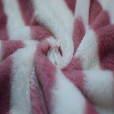 hith quality plush Printed Plaid stripe imitation polyester long faux rabbit hair fur fabric